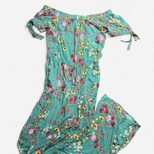 Green Floral Off-Shoulder Jumpsuit, Small